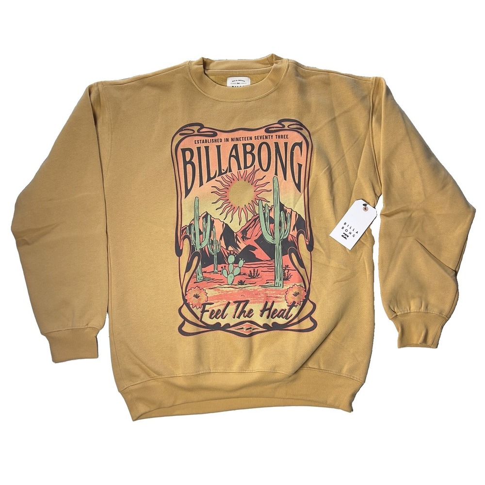 NWT Billabong Crewneck Sweater Women's XS Desert Drifter Feel The Heat Mustard